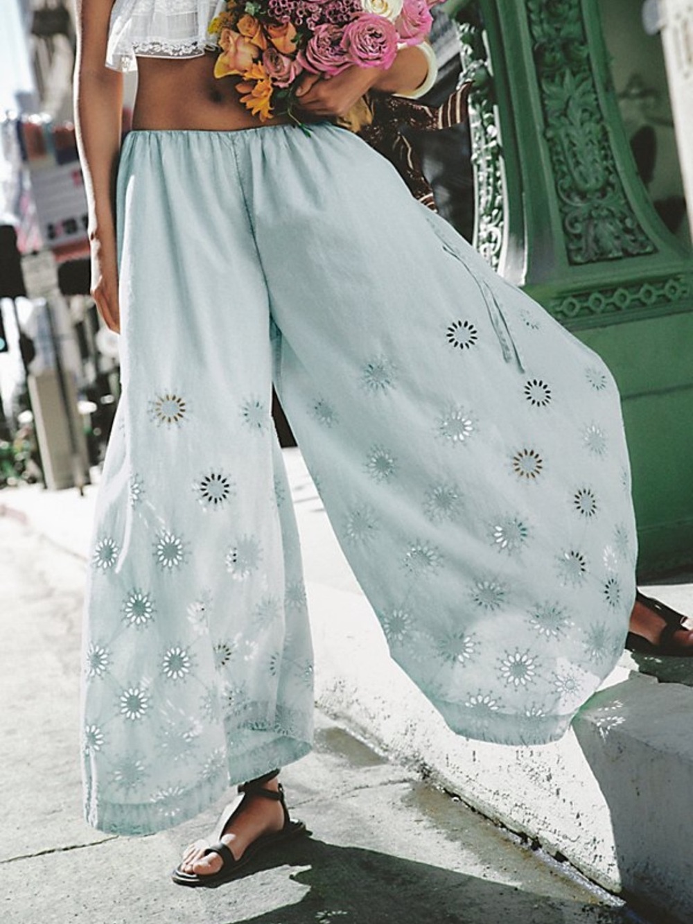 Free People Sweet Serenade Pull-On Wide-Leg Pants in Mermaids Tail NWT
